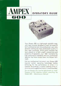 Ampex 600 Oper Manual Cover